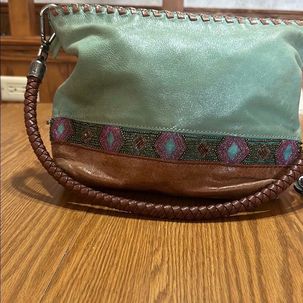 Green and Brown Clutch with Ethnic Trim